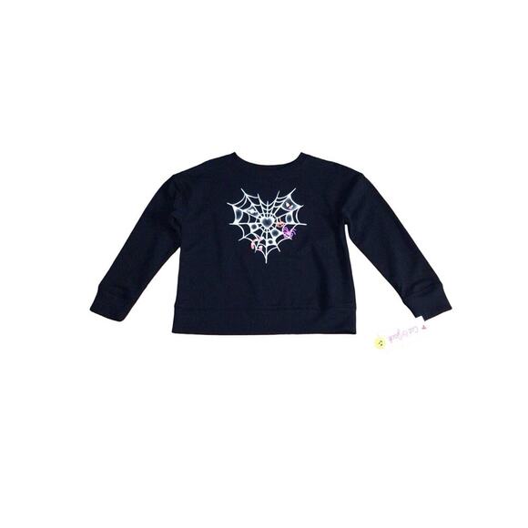 Girls Long Sleeve Black Spider Web Sparkle Heart Halloween Sweatshirt XS 4/5 - Picture 1 of 7